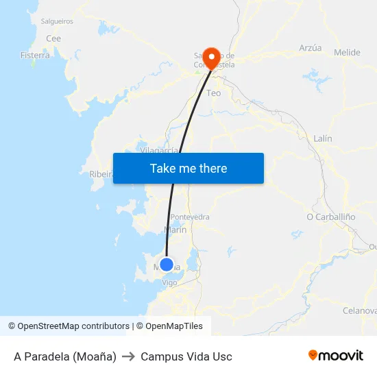 A Paradela (Moaña) to Campus Vida Usc map