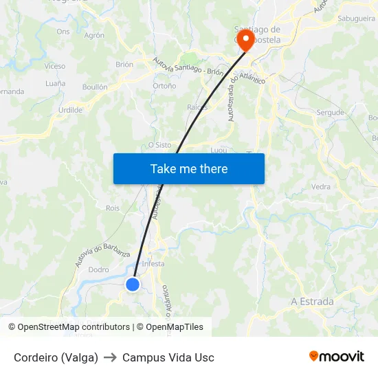 Cordeiro (Valga) to Campus Vida Usc map