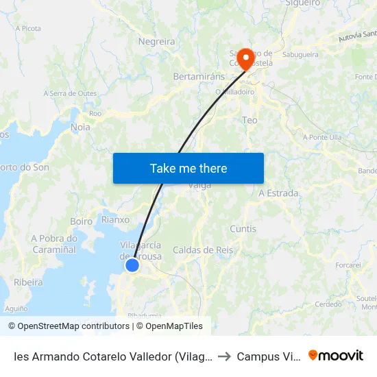 Ies Armando Cotarelo Valledor (Vilagarcía de Arousa) to Campus Vida Usc map