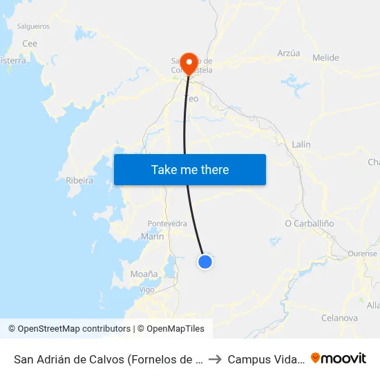 San Adrián de Calvos (Fornelos de Montes) to Campus Vida Usc map