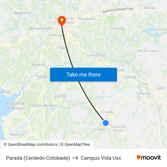 Parada (Cerdedo-Cotobade) to Campus Vida Usc map
