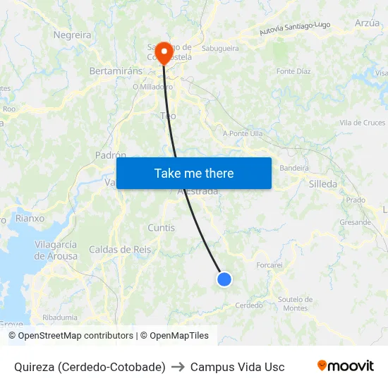 Quireza (Cerdedo-Cotobade) to Campus Vida Usc map