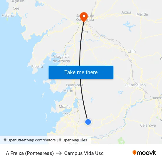 A Freixa (Ponteareas) to Campus Vida Usc map