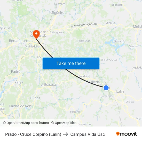 Prado - Cruce Corpiño (Lalín) to Campus Vida Usc map