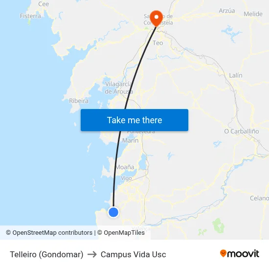 Telleiro (Gondomar) to Campus Vida Usc map
