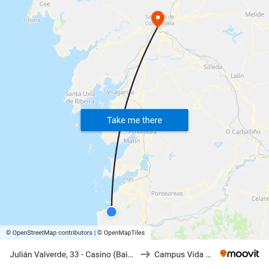 Julián Valverde, 33 - Casino (Baiona) to Campus Vida Usc map