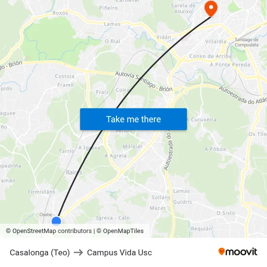 Casalonga (Teo) to Campus Vida Usc map