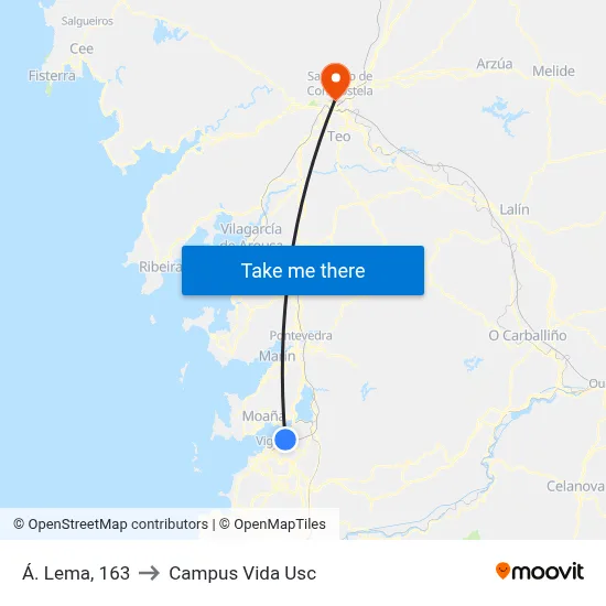 Á. Lema, 163 to Campus Vida Usc map