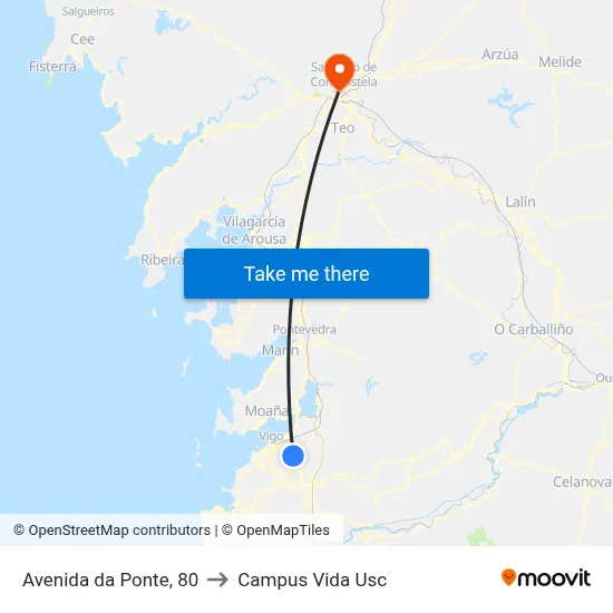 Avenida da Ponte, 80 to Campus Vida Usc map