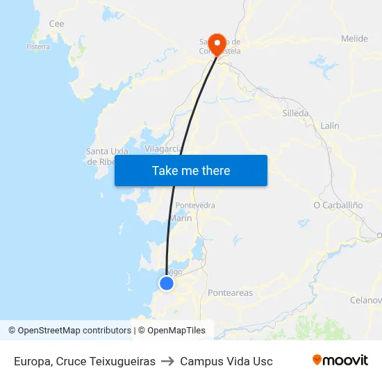 Europa, Cruce Teixugueiras to Campus Vida Usc map