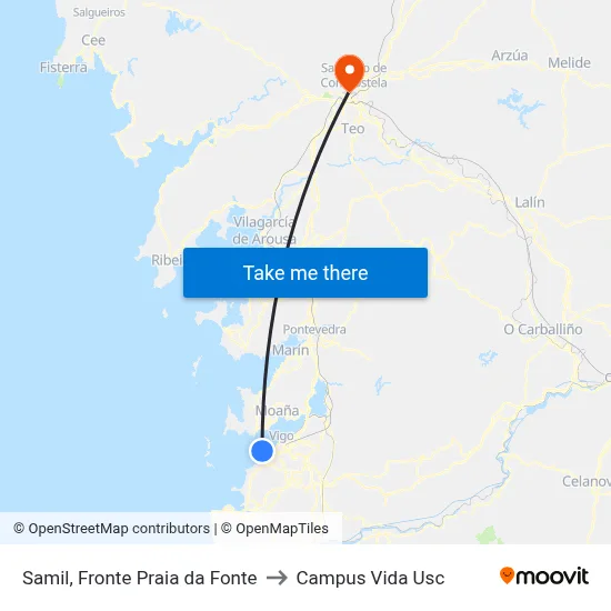 Samil, Fronte Praia da Fonte to Campus Vida Usc map