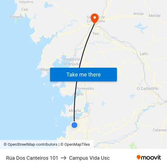 Rúa Dos Canteiros 101 to Campus Vida Usc map