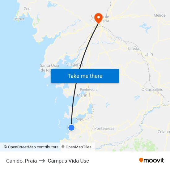 Canido, Praia to Campus Vida Usc map