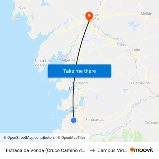 Estrada da Venda (Cruce Camiño da Coutadiña) to Campus Vida Usc map