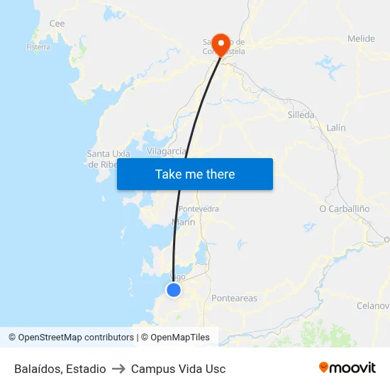 Balaídos, Estadio to Campus Vida Usc map
