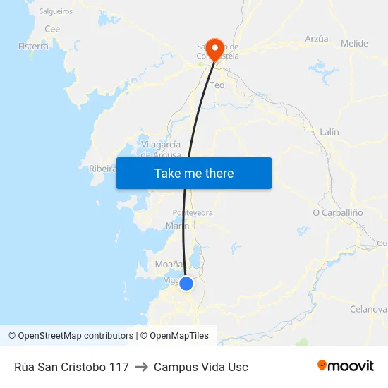 Rúa San Cristobo 117 to Campus Vida Usc map