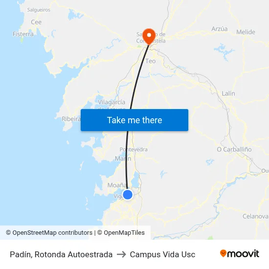 Padín, Rotonda Autoestrada to Campus Vida Usc map