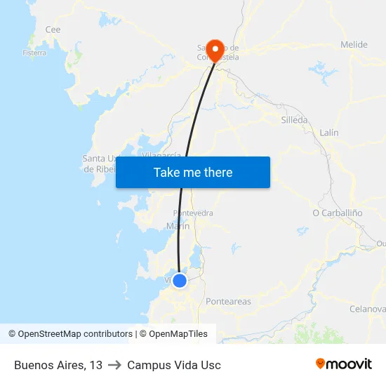 Buenos Aires, 13 to Campus Vida Usc map