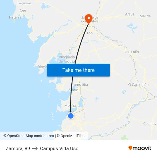 Zamora, 89 to Campus Vida Usc map