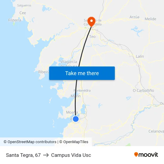 Santa Tegra, 67 to Campus Vida Usc map