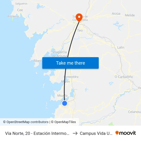 Vía Norte, 20 - Estación Intermodal to Campus Vida Usc map