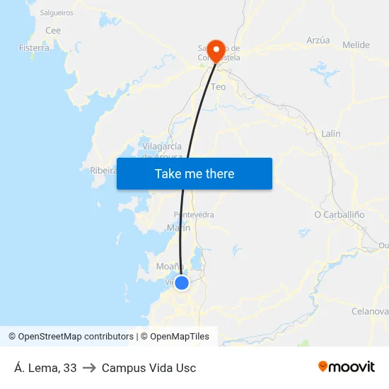 Á. Lema, 33 to Campus Vida Usc map