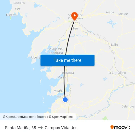 Santa Mariña, 68 to Campus Vida Usc map