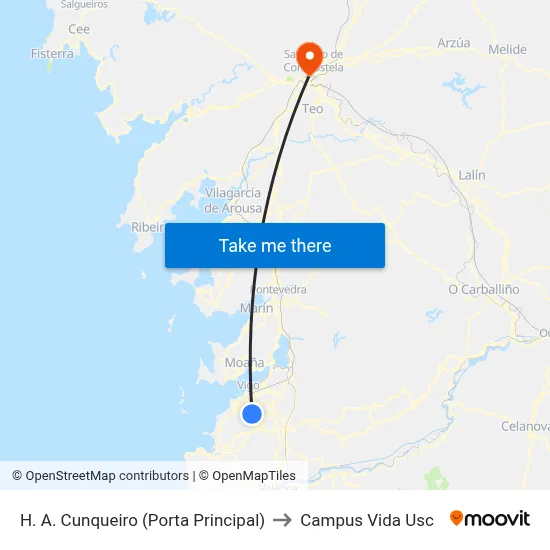 H. A. Cunqueiro (Porta Principal) to Campus Vida Usc map