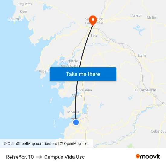 Reiseñor, 10 to Campus Vida Usc map