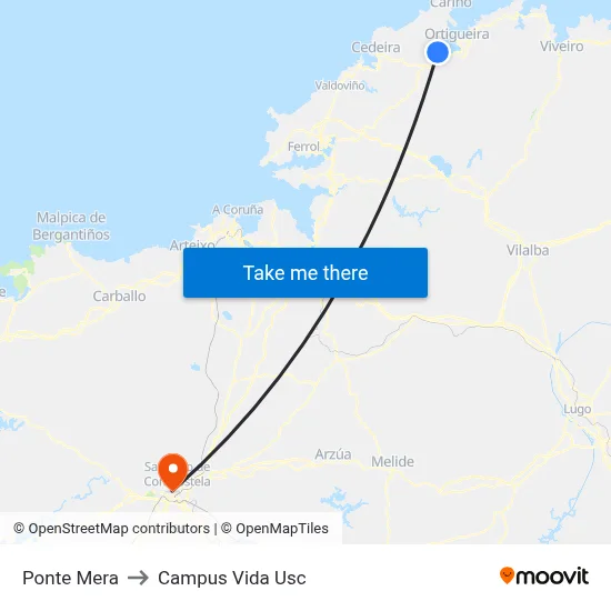 Ponte Mera to Campus Vida Usc map