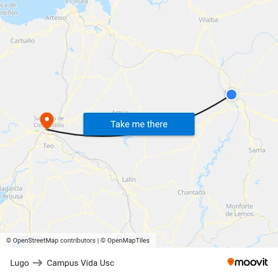 Lugo to Campus Vida Usc map