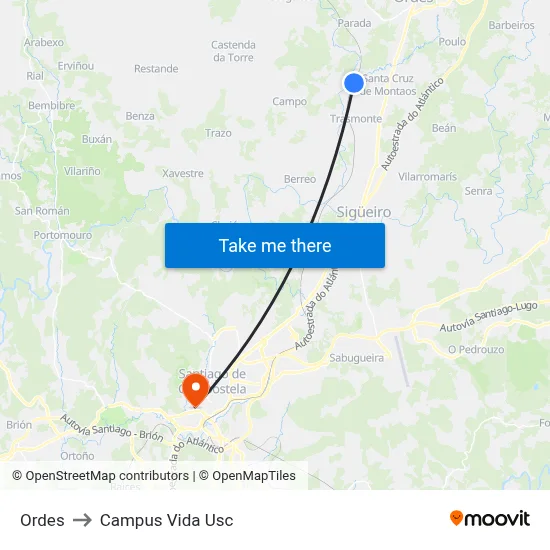Ordes to Campus Vida Usc map
