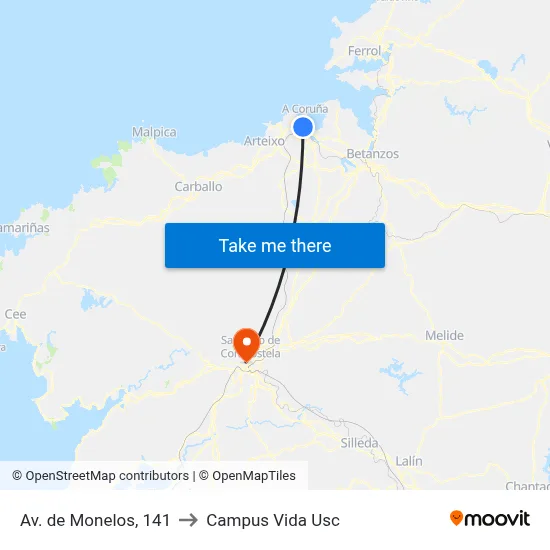 Av. de Monelos,  141 to Campus Vida Usc map