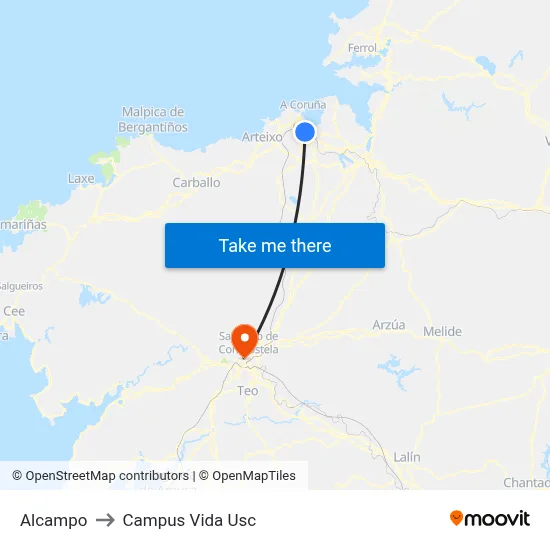 Alcampo to Campus Vida Usc map
