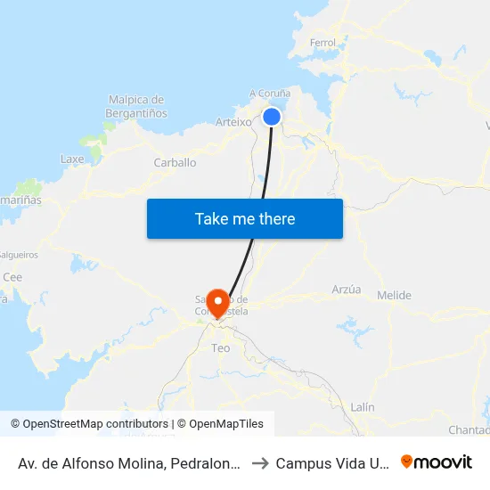 Av. de Alfonso Molina, Pedralonga to Campus Vida Usc map