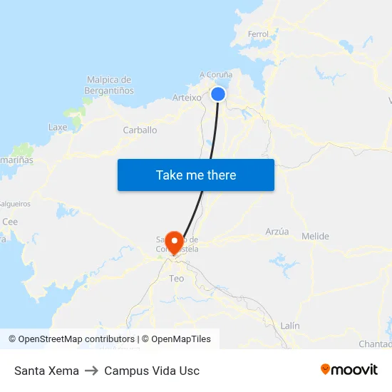 Santa Xema to Campus Vida Usc map