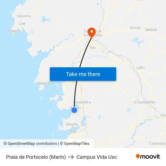 Praia de Portocelo (Marín) to Campus Vida Usc map