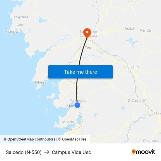 Salcedo (N-550) to Campus Vida Usc map
