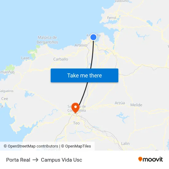 Porta Real to Campus Vida Usc map