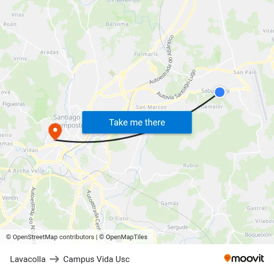 Lavacolla to Campus Vida Usc map
