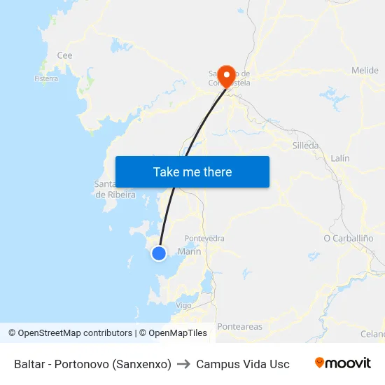 Baltar - Portonovo (Sanxenxo) to Campus Vida Usc map