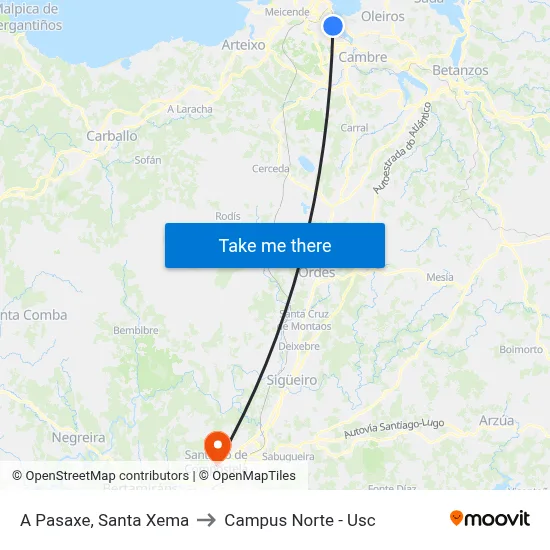 A Pasaxe, Santa Xema to Campus Norte - Usc map