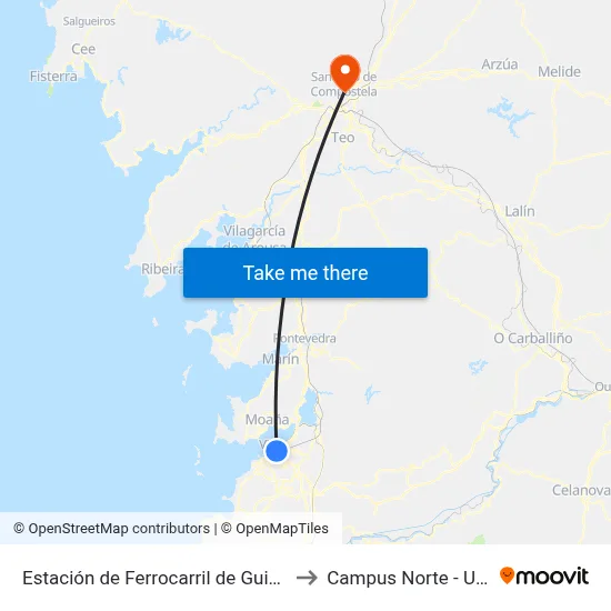 Estación de Ferrocarril de Guixar to Campus Norte - Usc map