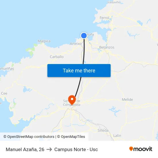 Manuel Azaña, 26 to Campus Norte - Usc map