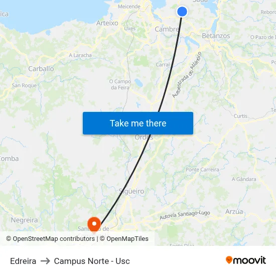 Edreira to Campus Norte - Usc map