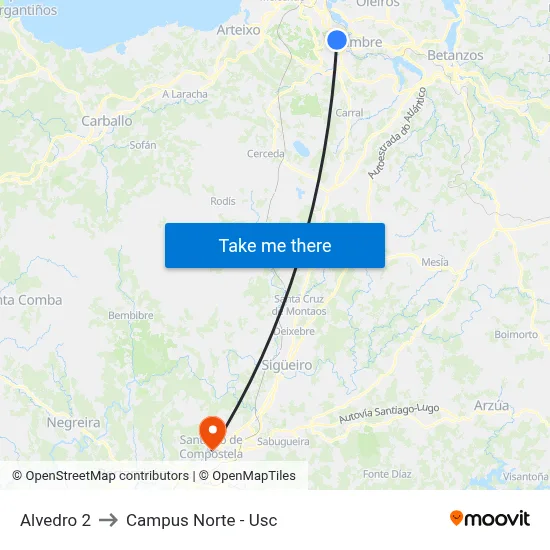 Alvedro 2 to Campus Norte - Usc map