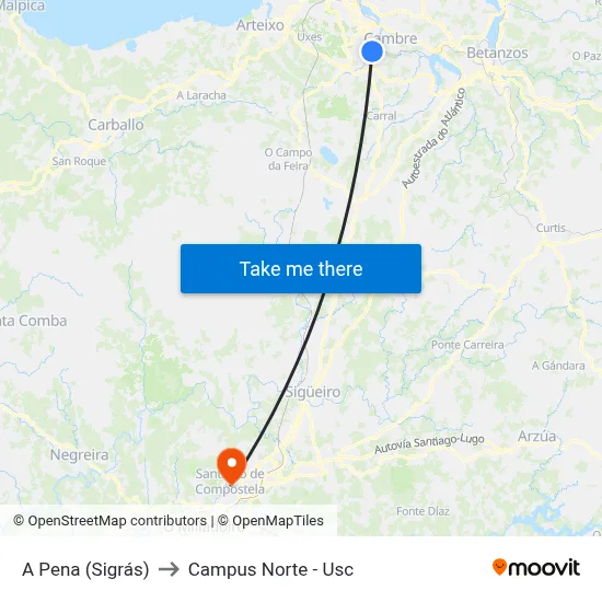 A Pena (Sigrás) to Campus Norte - Usc map
