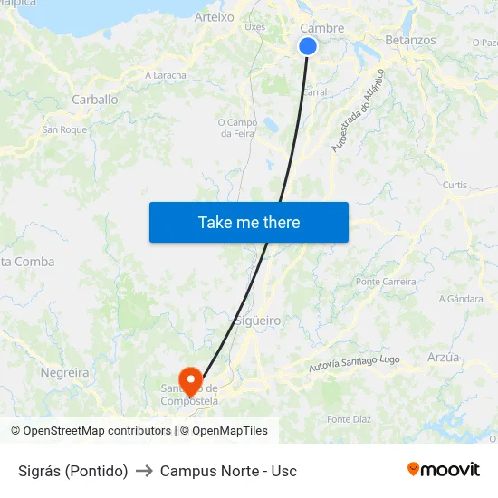 Sigrás (Pontido) to Campus Norte - Usc map