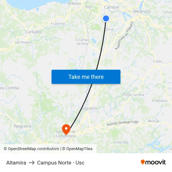 Altamira to Campus Norte - Usc map