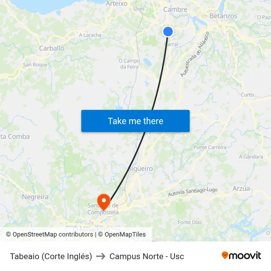 Tabeaio (Corte Inglés) to Campus Norte - Usc map